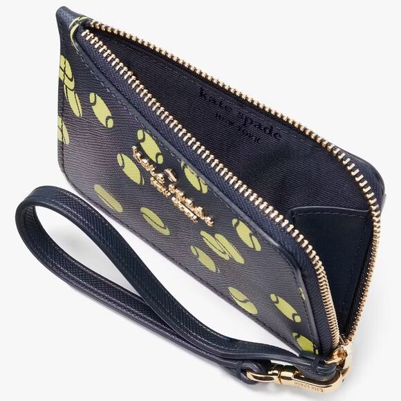NWT Kate Spade Tennis Printed Small Card Holder Wristlet/Saffiano/Blue/Yellow - Picture 4 of 6